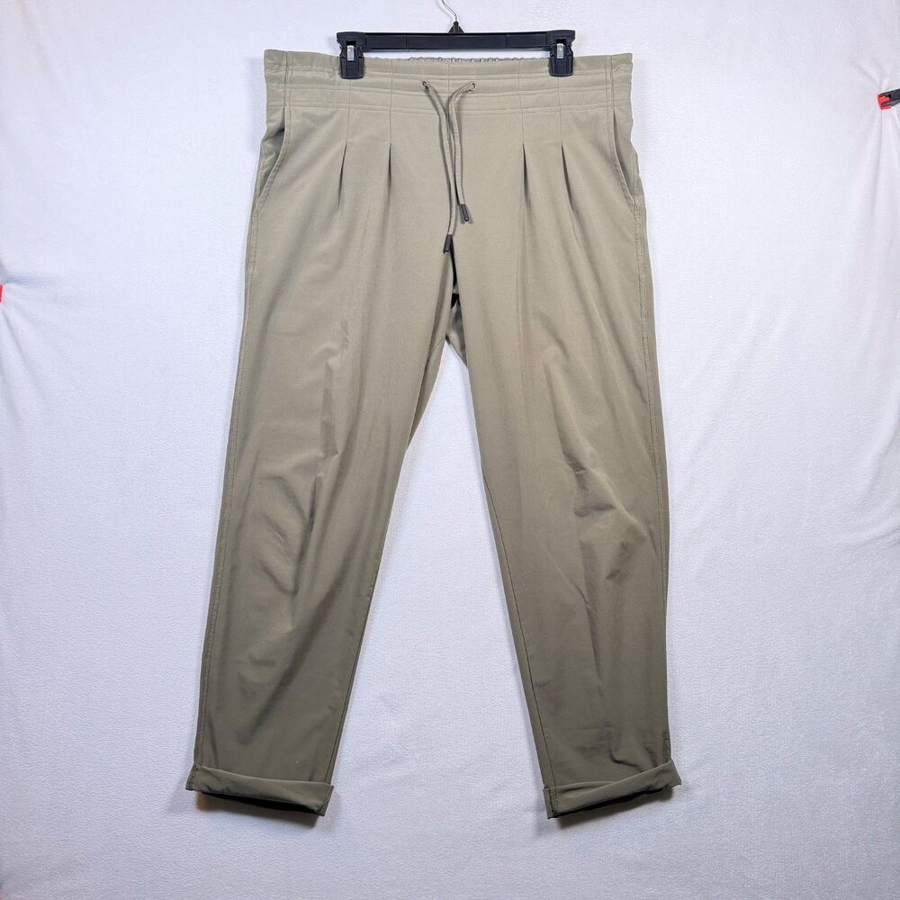 Prana Olive Green Pull On Pants Large Elastic Waist Stretch Travel Lounge